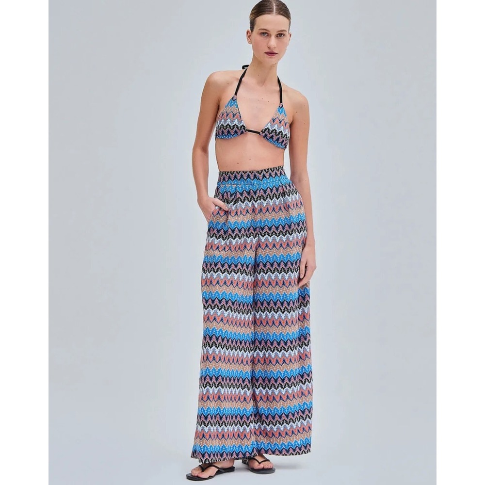 PatBO Crochet Wide Leg Pants Womens 4 Multicolor Chevron Knit High Rise Boho